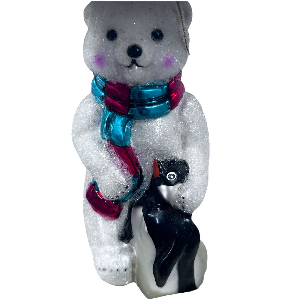 Polar Bear‎ European Blown Glass Santa's Best Christmas Cubby Bear 1997 Vintage